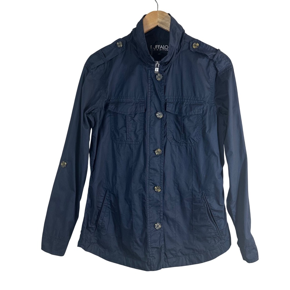 Buffalo David Bitton Navy Blue Cotton Utility Field Jacket Roll Tab Sleeve Small